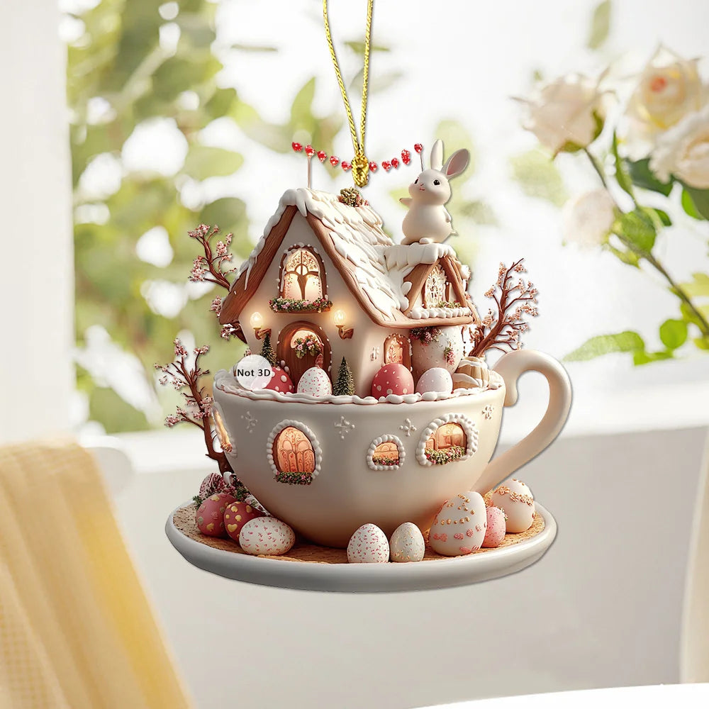 Easter Bunny Coffee Cup Acrylic Charm Pendant – Spring 2025
