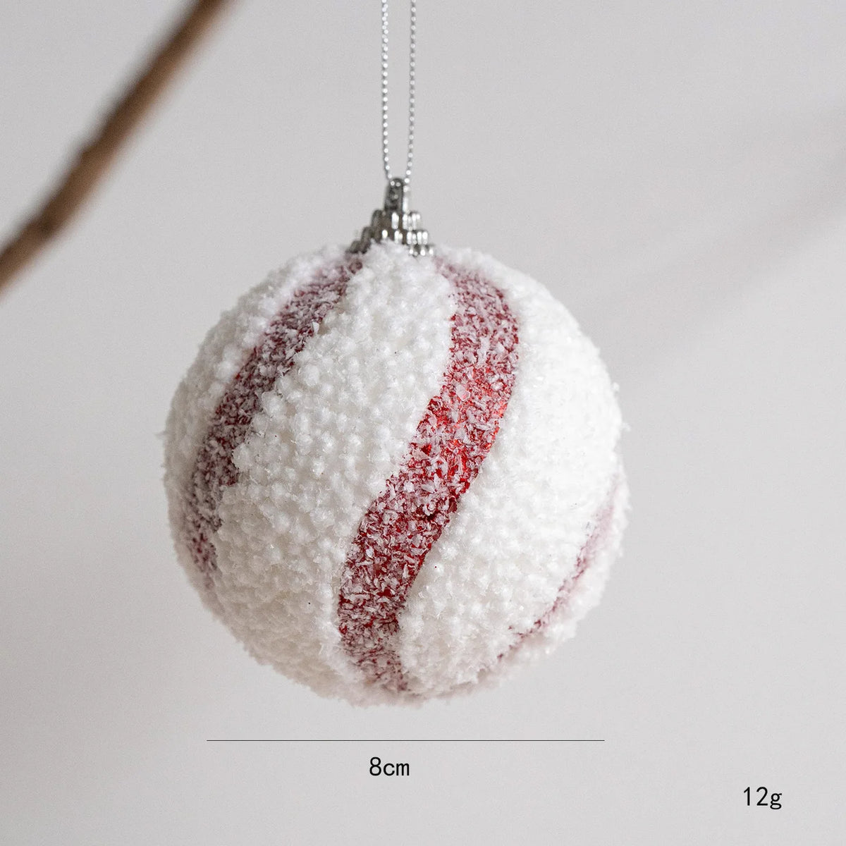 White Foam Christmas Ball Ornament 8cm | Glitter Snowball Decor