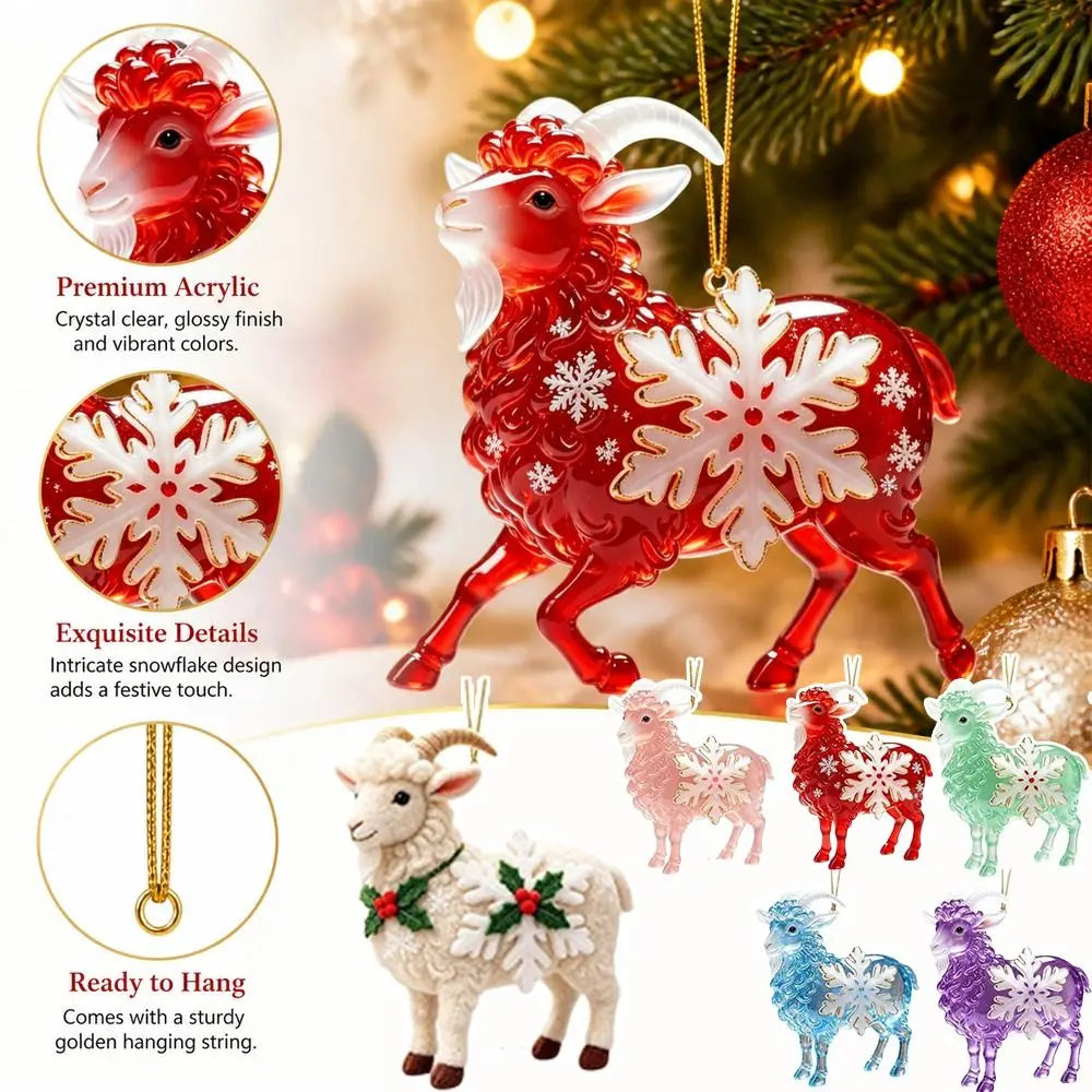 Acrylic Goat Hanging Ornament with Gold Cord & Snowflake