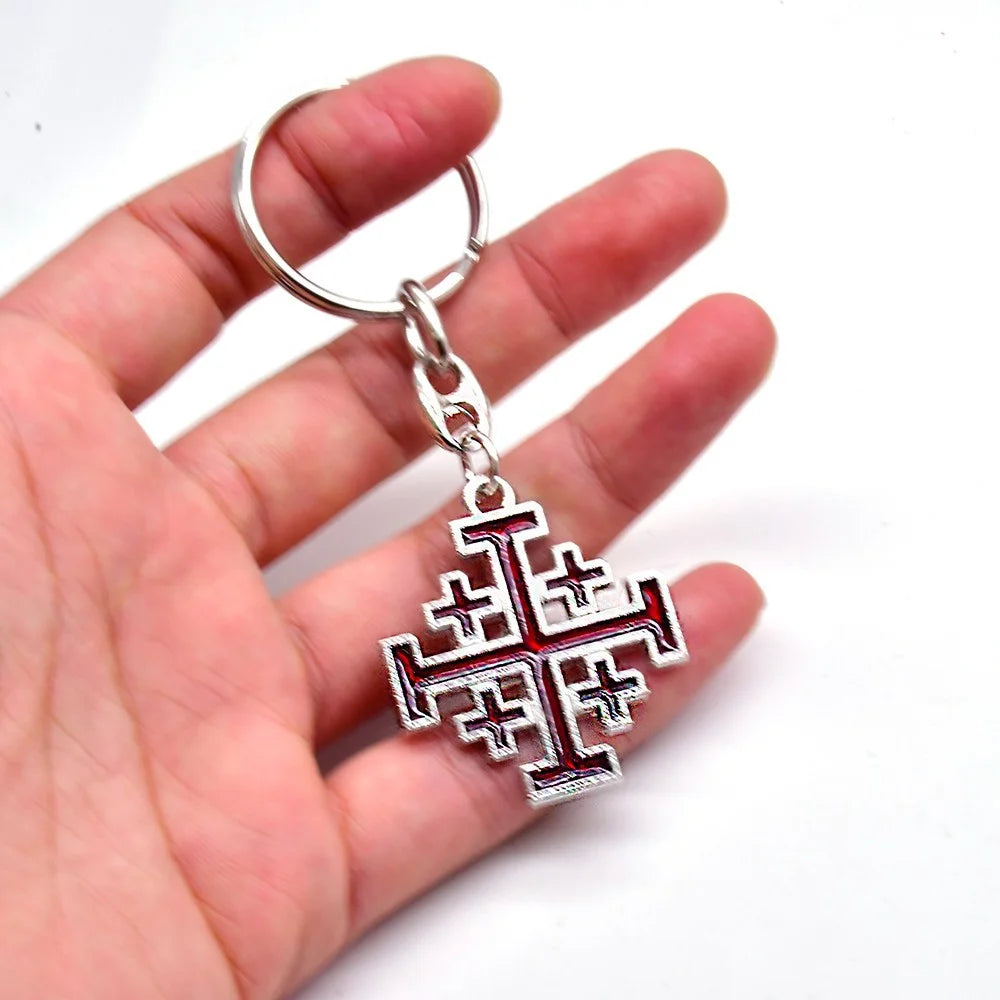 Jerusalem Cross Metal Keychain Pendant – Religious Key Ring