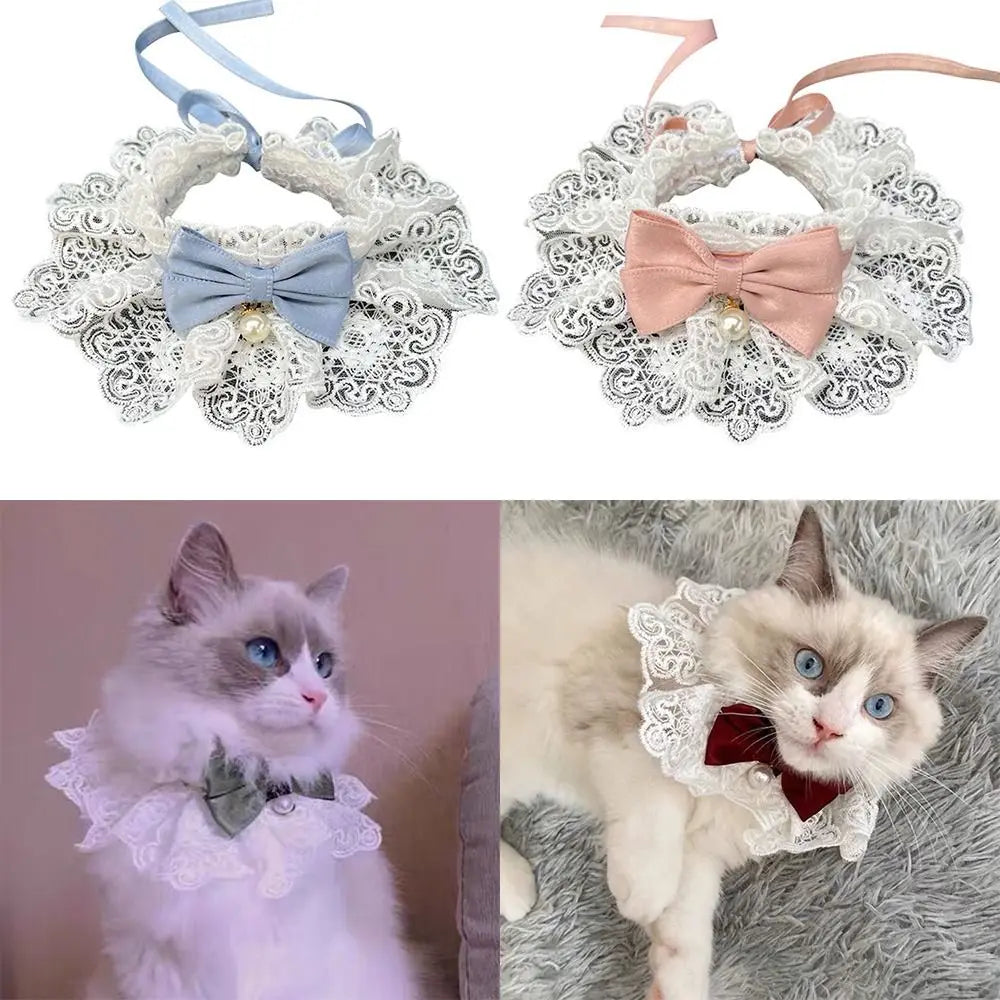 Pet Lace Bowknot Scarf – Cat & Dog Neckerchief Collar Bib