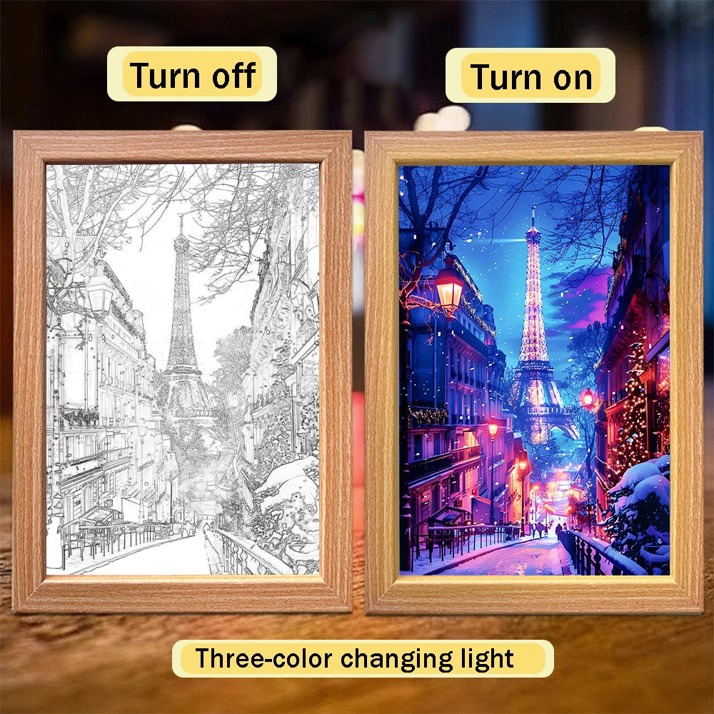 USB LED City Night Scene Light Picture – Wood Frame Wall Art