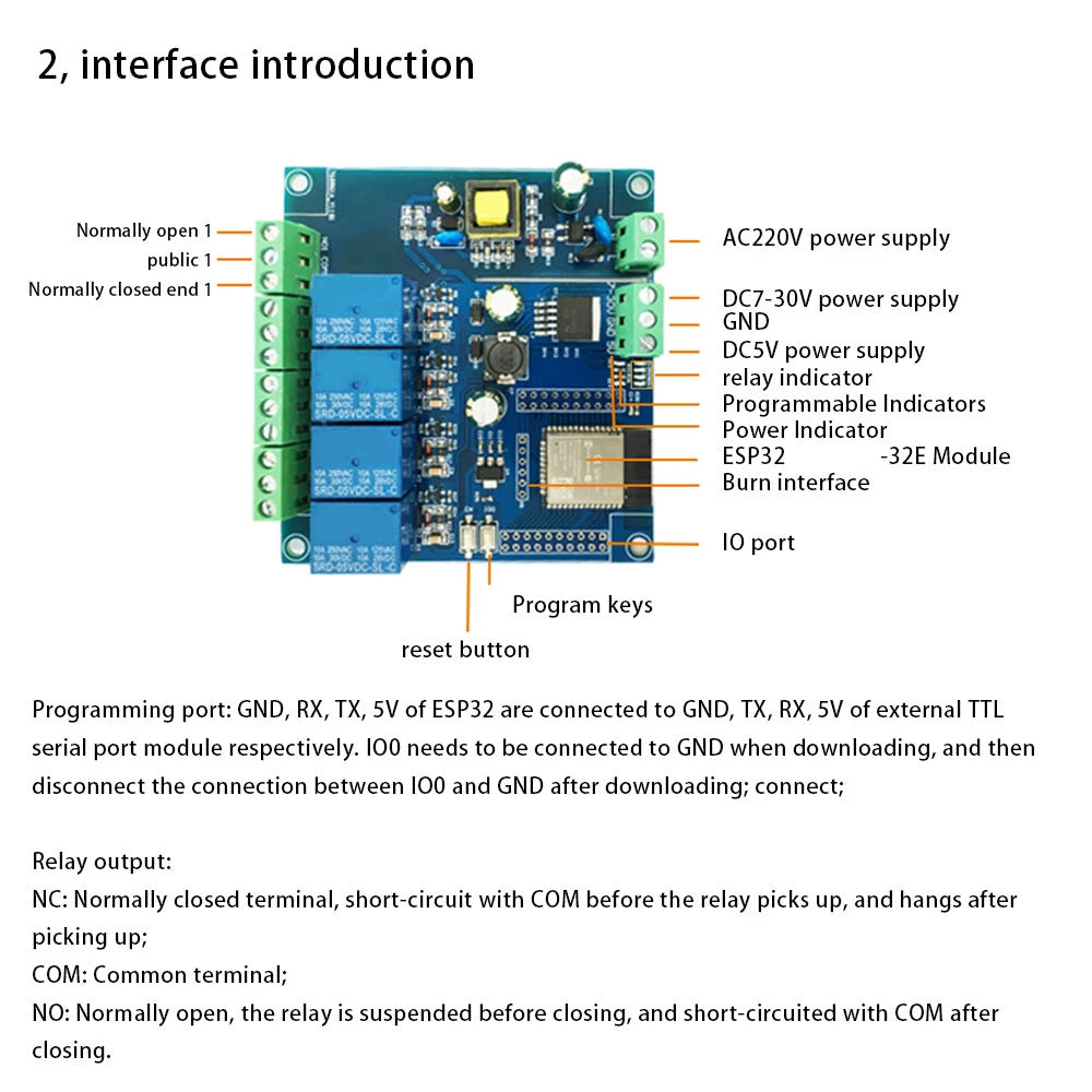 ESP32 Wi-Fi & BLE 4-Channel Relay Module | AC/DC Dev Board