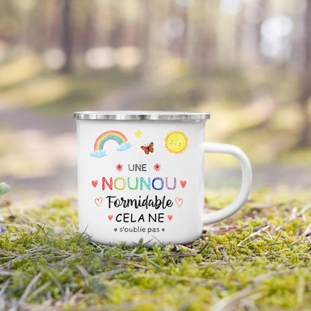 Thank You Nounou French Printed Enamel Mug – Gift Idea