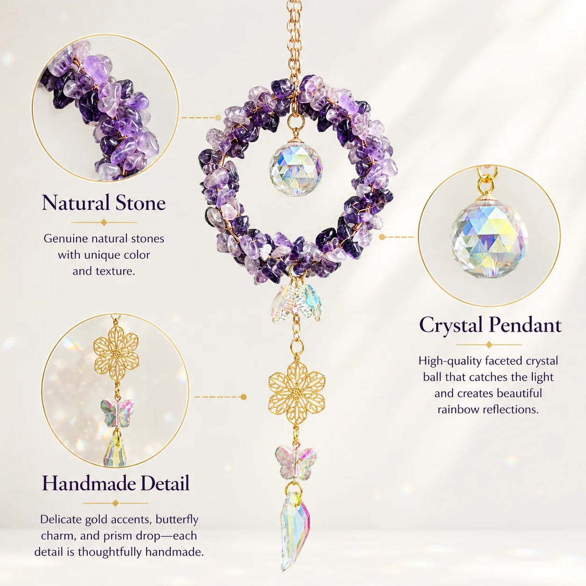 Natural Crystal Suncatcher Rainbow Prism Window & Car Ornament