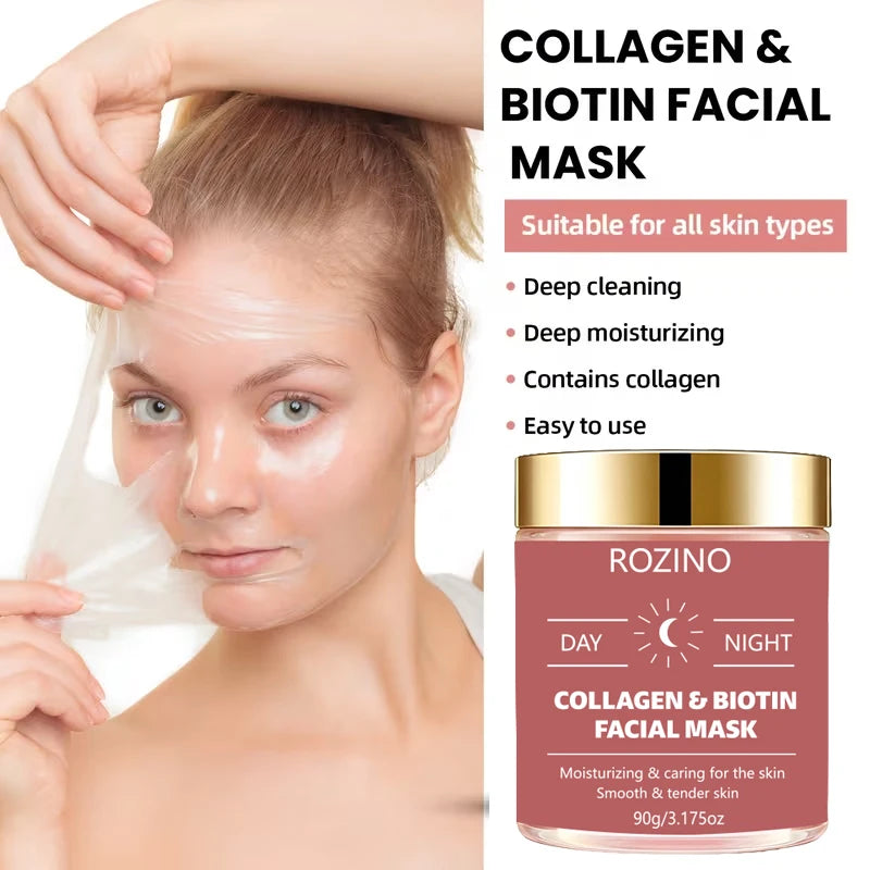 ROZINO Biotin Collagen Peel-Off Mask – Hydrating Day & Night