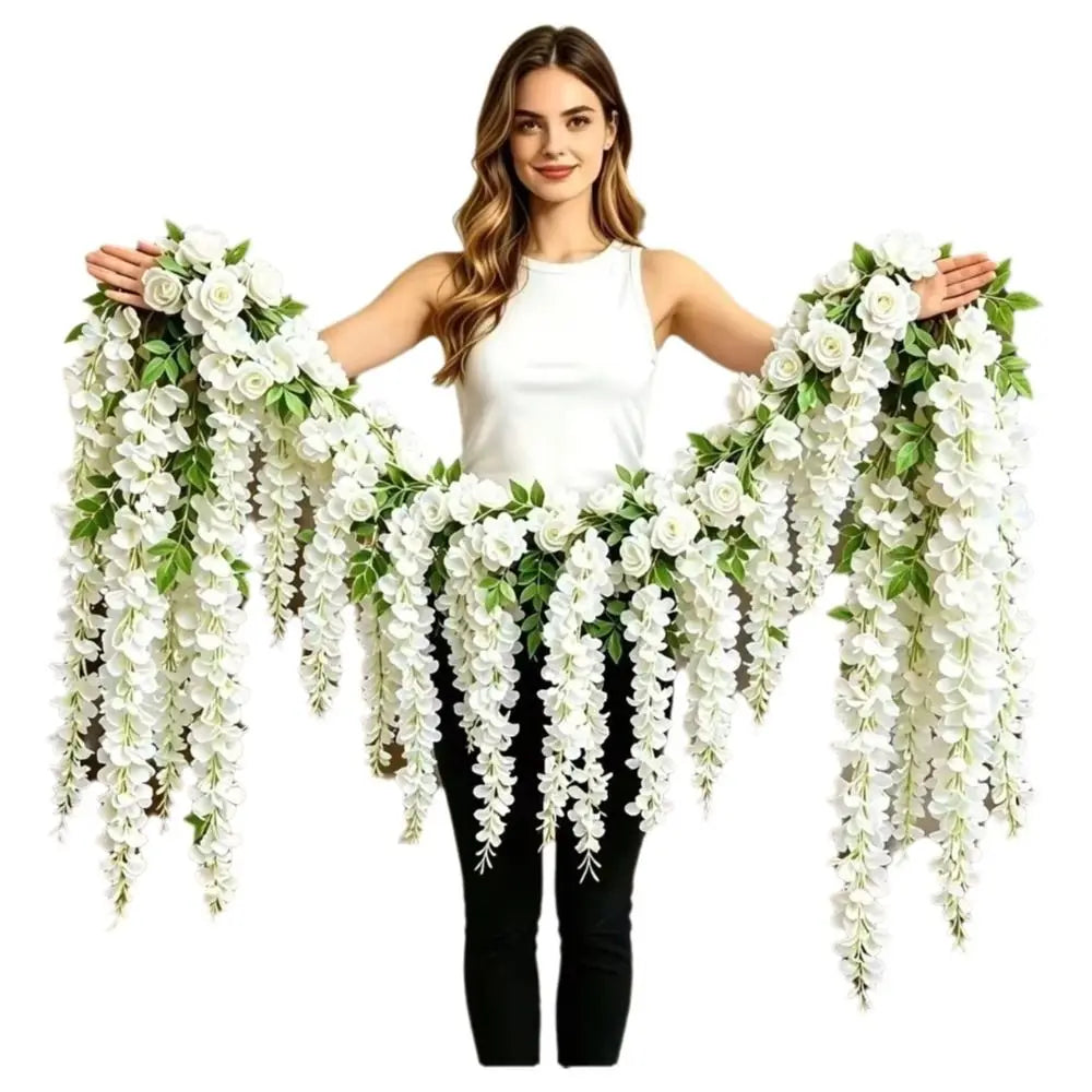 250cm Artificial White Rose Vine | Faux Flower Wall Hanging