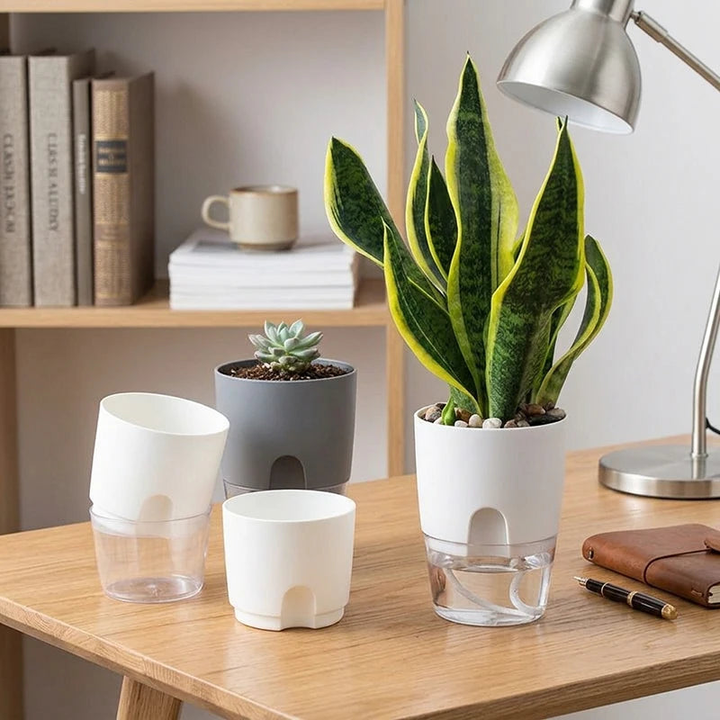 Self-Watering Plant Pot with Drainage – Double-Layer Wicking