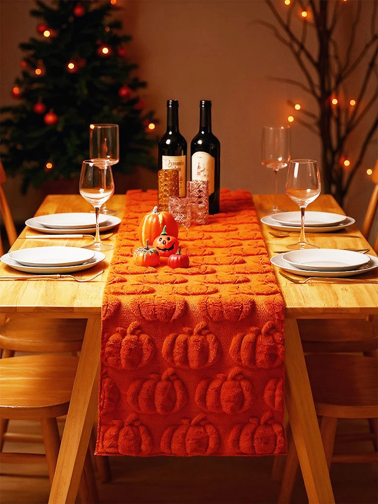 Halloween Pumpkin Ghost 3D Embroidered Table Runner | Party Decor