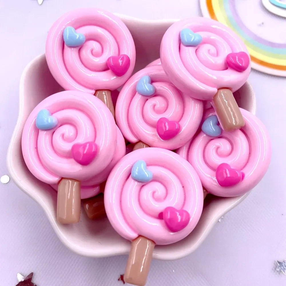 Resin Love Lollipop Flatback Cabochons 10pcs – DIY Craft Embellishments