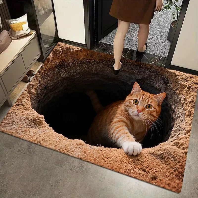 Ginger Cat 3D Optical Illusion Doormat – Anti-Slip Welcome Rug