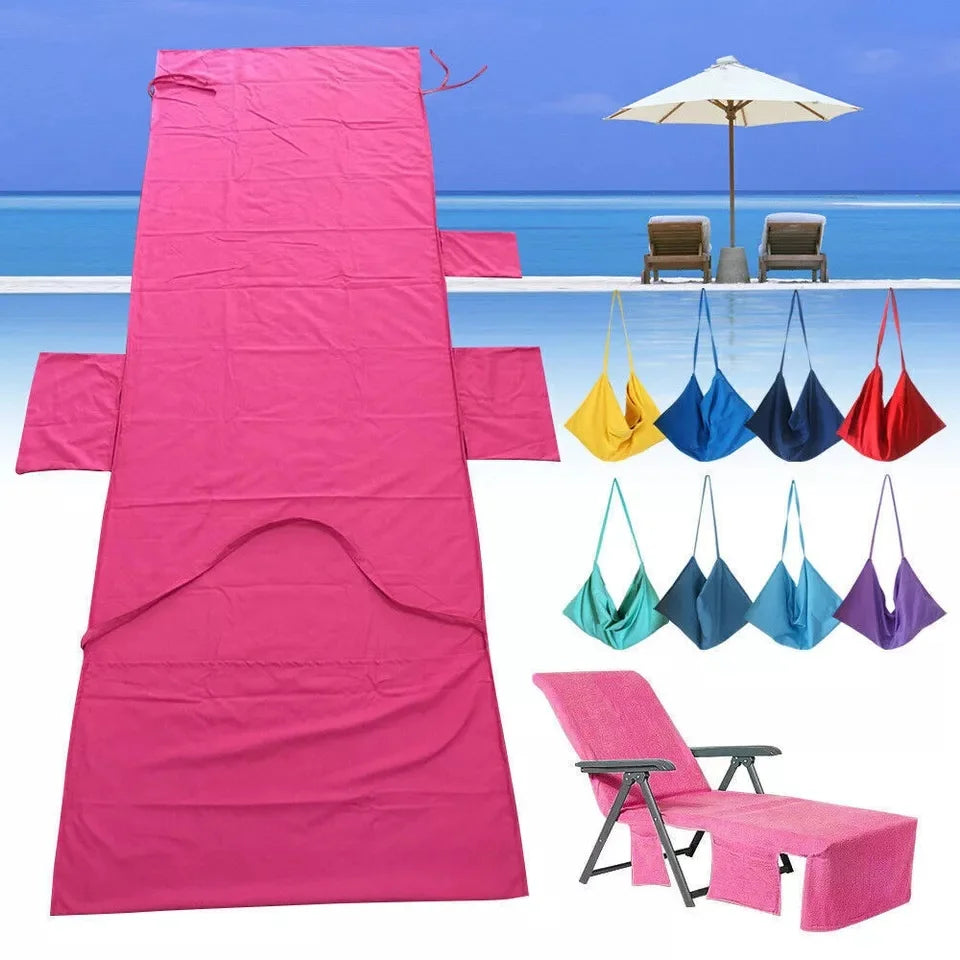 Microfiber Chaise Lounge Towel Cover with Side Pockets