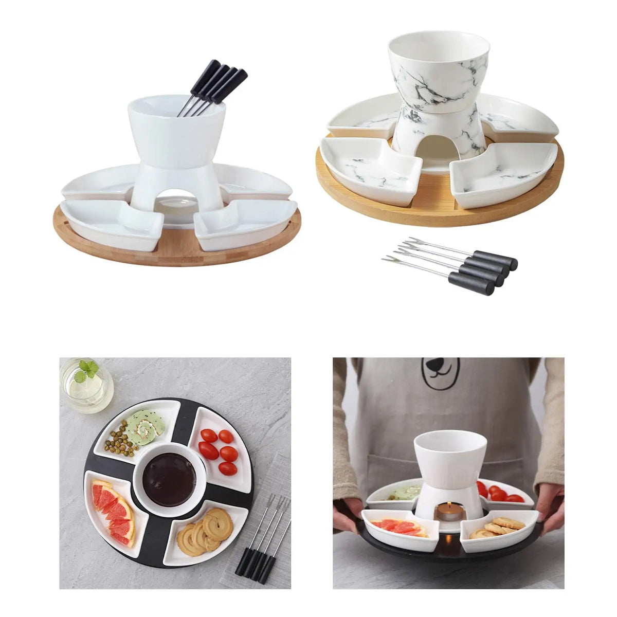 Ceramic Chocolate & Cheese Fondue Set | Tea Light Pot