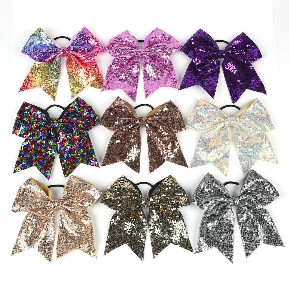 12-Piece Girls Sequin Grosgrain Hair Bow Elastic Headbands Set