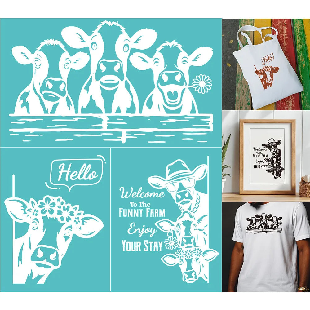 Cow Silk Screen Stencil Self-Adhesive DIY Printing 2-Pack