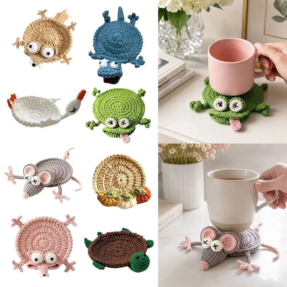 Handmade Crochet Animal Coaster – Knitted Cotton Drink Mat
