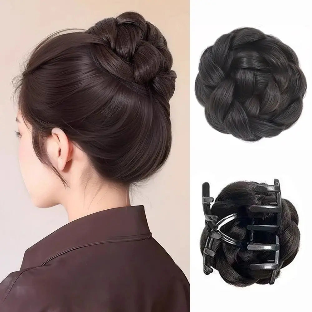 Synthetic Hair Bun Claw Clip – Fluffy Hairpiece for Women