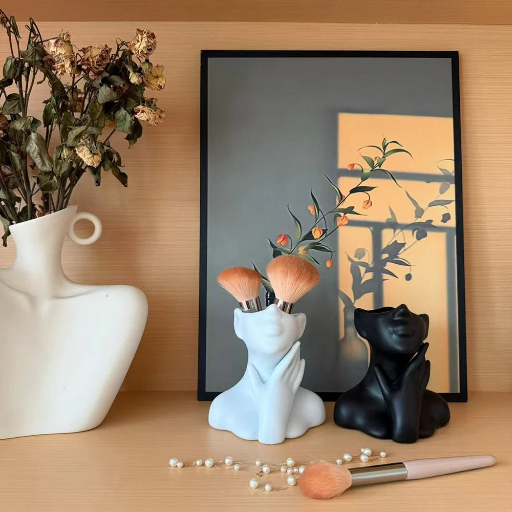 White Female Head Vase – Modern Plastic Flower Vase & Art Statue