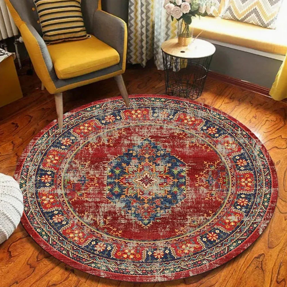 Round Washable Boho Area Rug – Modern Circle Carpet
