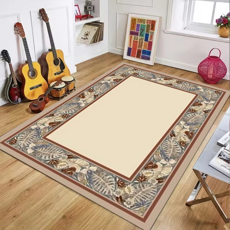 Vintage Floral Rectangular Rug – Non-Slip Green Rose Carpet