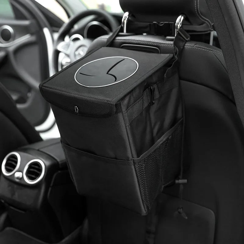 Waterproof Car Trash Bin – Self-Closing Lid & Backseat Organizer