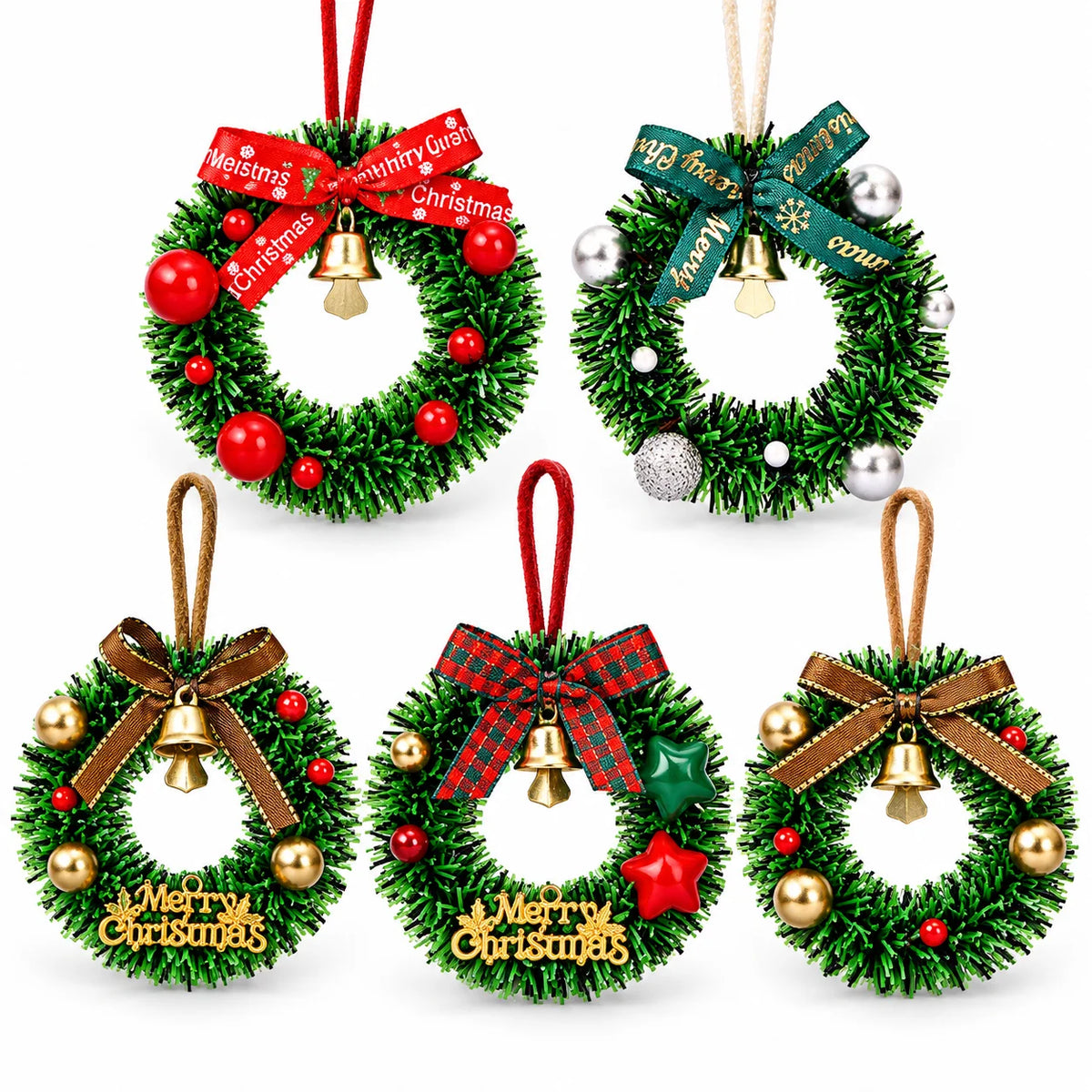 Mini Christmas Wreath Ornament with Bell, Bow & Balls