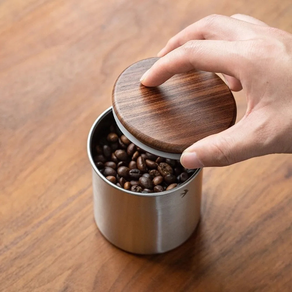 Stainless Steel Matcha Jar with Wood Lid – 380ml & 560ml