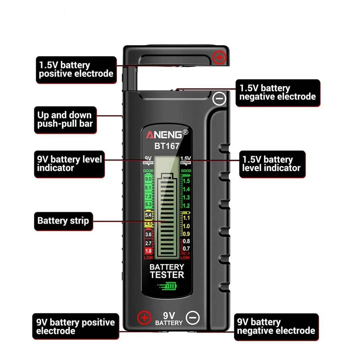 Portable Battery Tester | Level Indicator 1.2V 3V 9V
