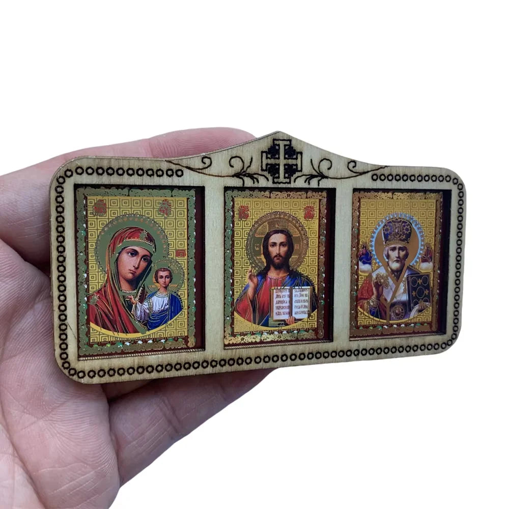 Orthodox Wood Icon Plaque – Jesus & Virgin Mary Decor