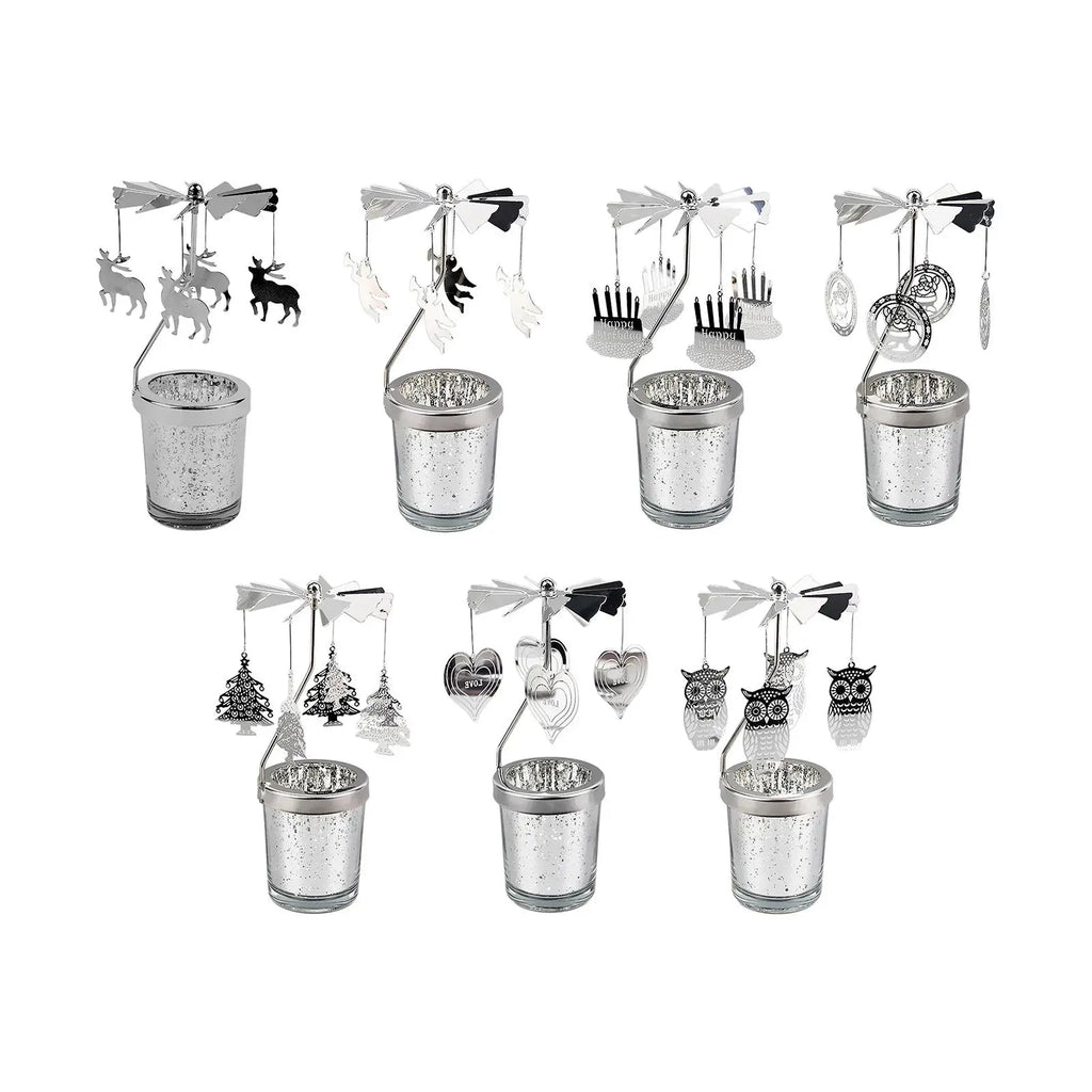 Rotary Metal Carousel Candle Holder | Spinning Tea Light Tray