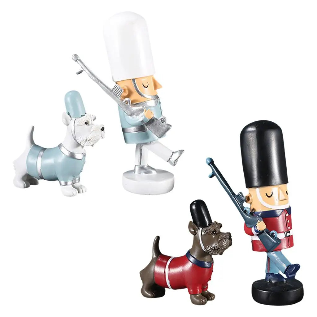 Classic Wooden Nutcracker Soldier & Dog Christmas Ornament Set
