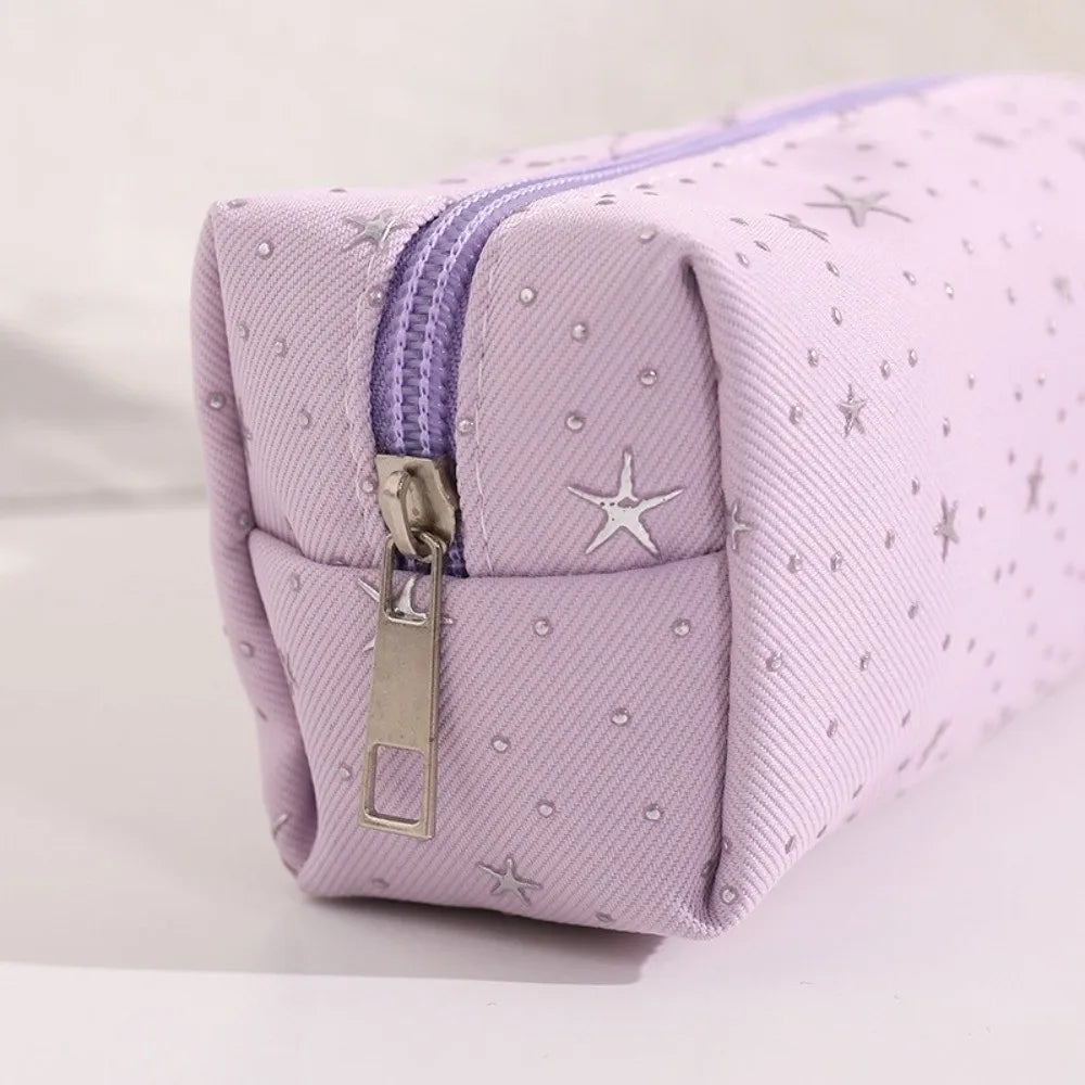 Large Canvas Pencil Case – Star Print Stationery Organizer Bag