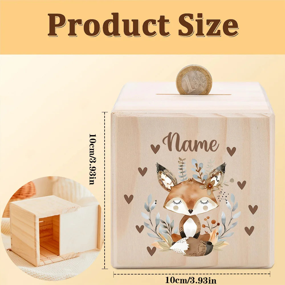 Personalized Wooden Piggy Bank with Name – Kids Coin Box