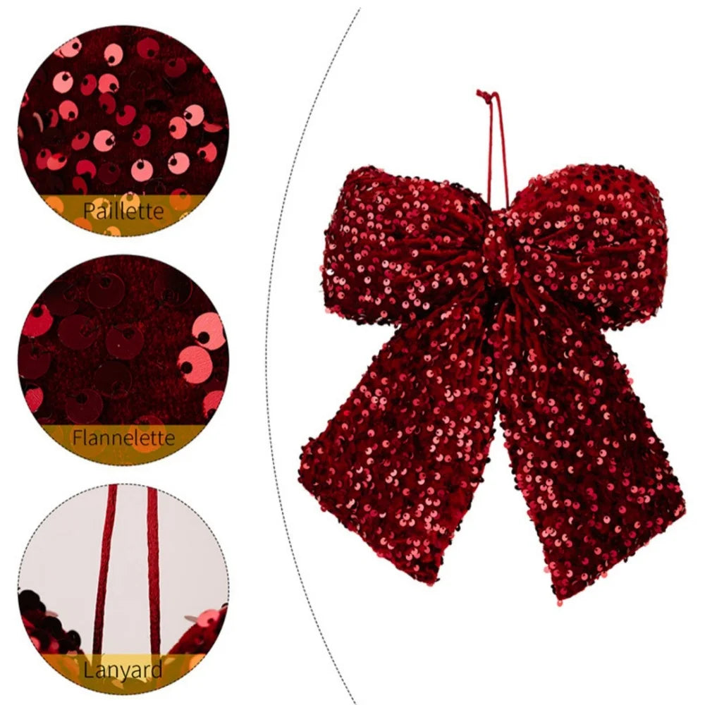 Christmas Sequin Bow Ornament – Sparkly Festive Tree Decor