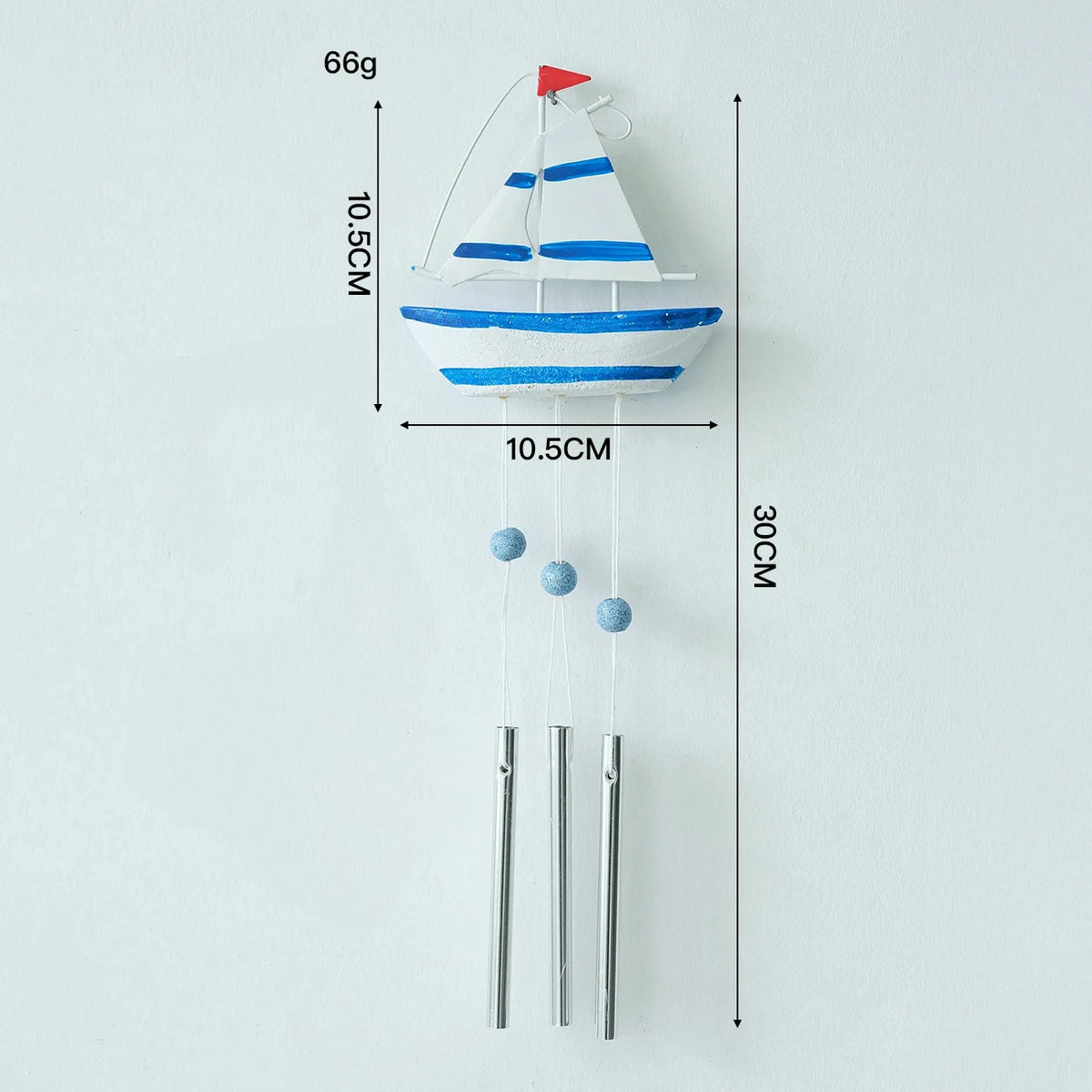 Mediterranean Sailboat Wind Chime – Metal & Wood Hanging Decor