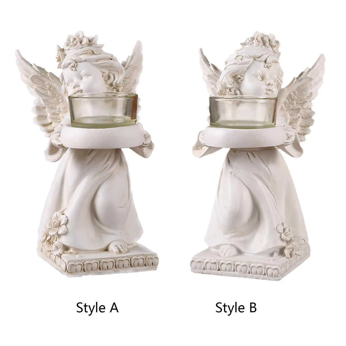 Angel Figurine Tea Light Candle Holder | Resin Decorative Statue
