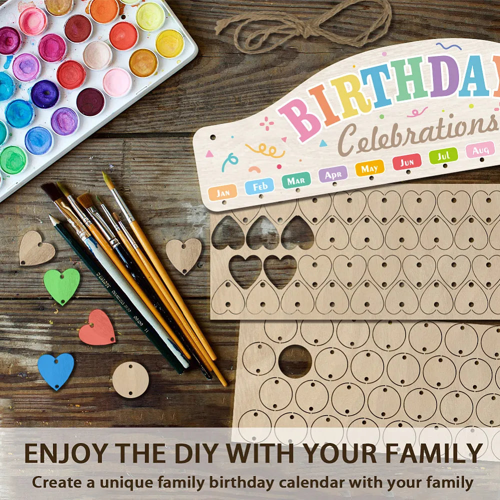 Wood Birthday Calendar Board with Hemp Rope & DIY Tags