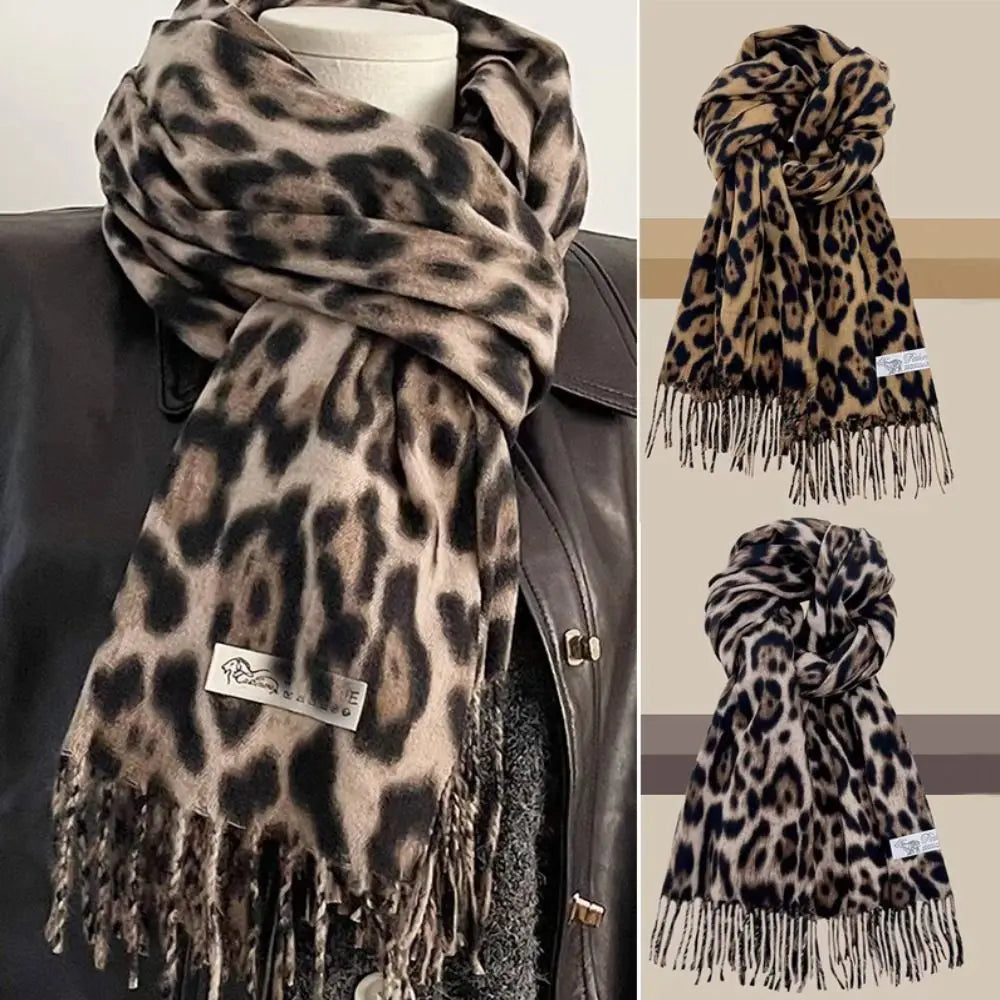 Women's Leopard Tassel Shawl | Imitation Cashmere Winter Scarf