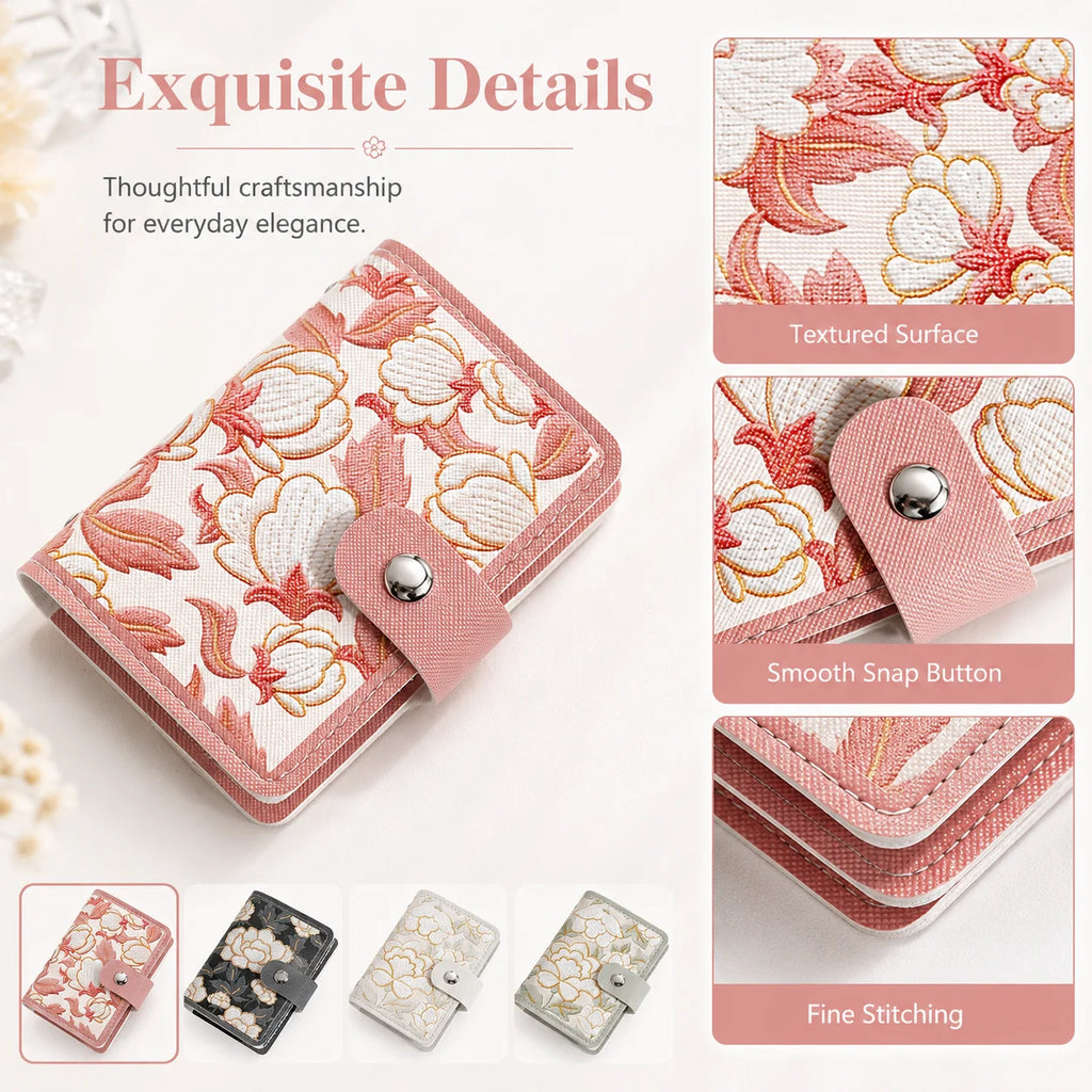 Floral Card Holder Wallet Women – 20 Slots & 2 ID Windows