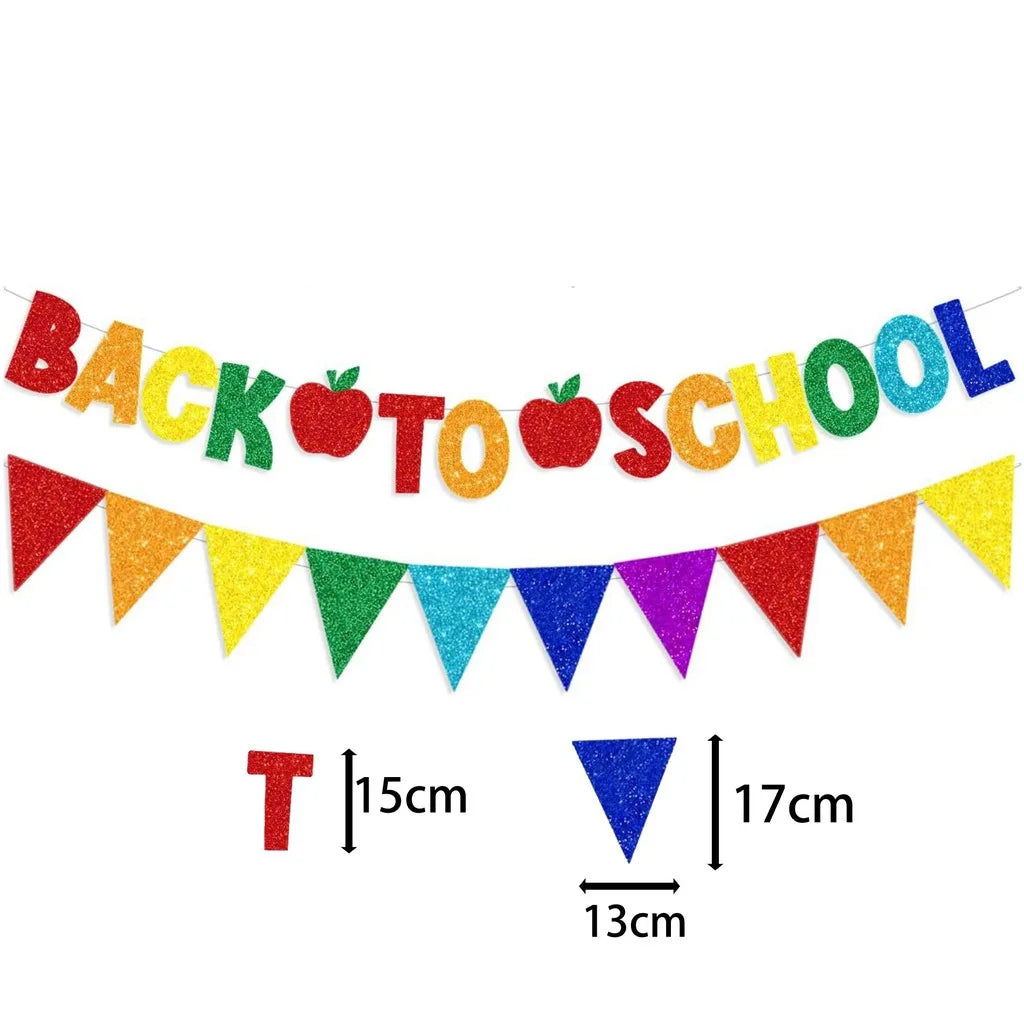 2-Pack Glitter Back to School Banner & Triangle Bunting Set