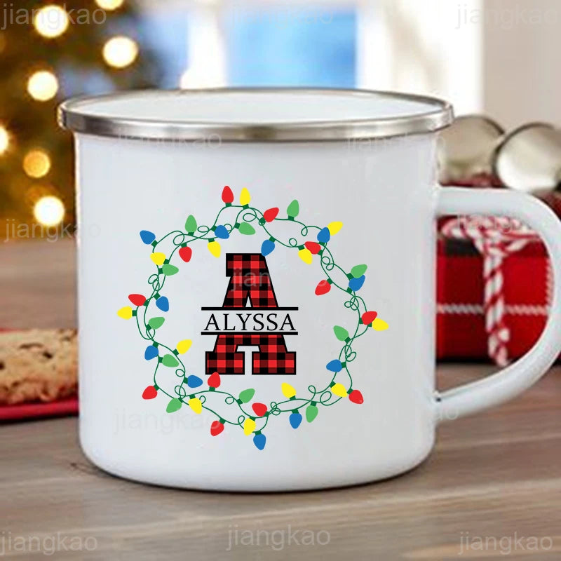 Personalized Christmas Enamel Mug – Custom Name Xmas Gift