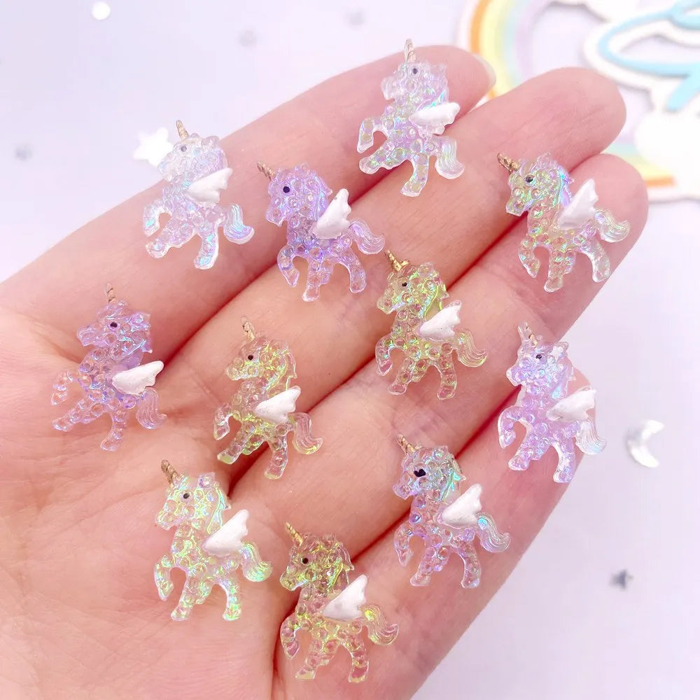 10-Piece Resin Glitter Unicorn Flatback Charms – Nail & DIY