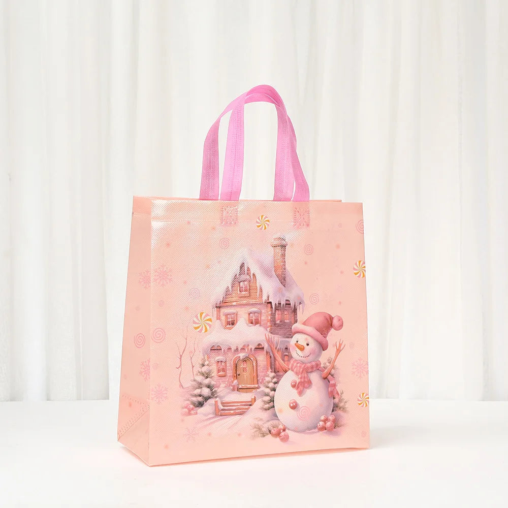 Pink Christmas Snowflake Non-Woven Gift Bag – Foldable & Reusable