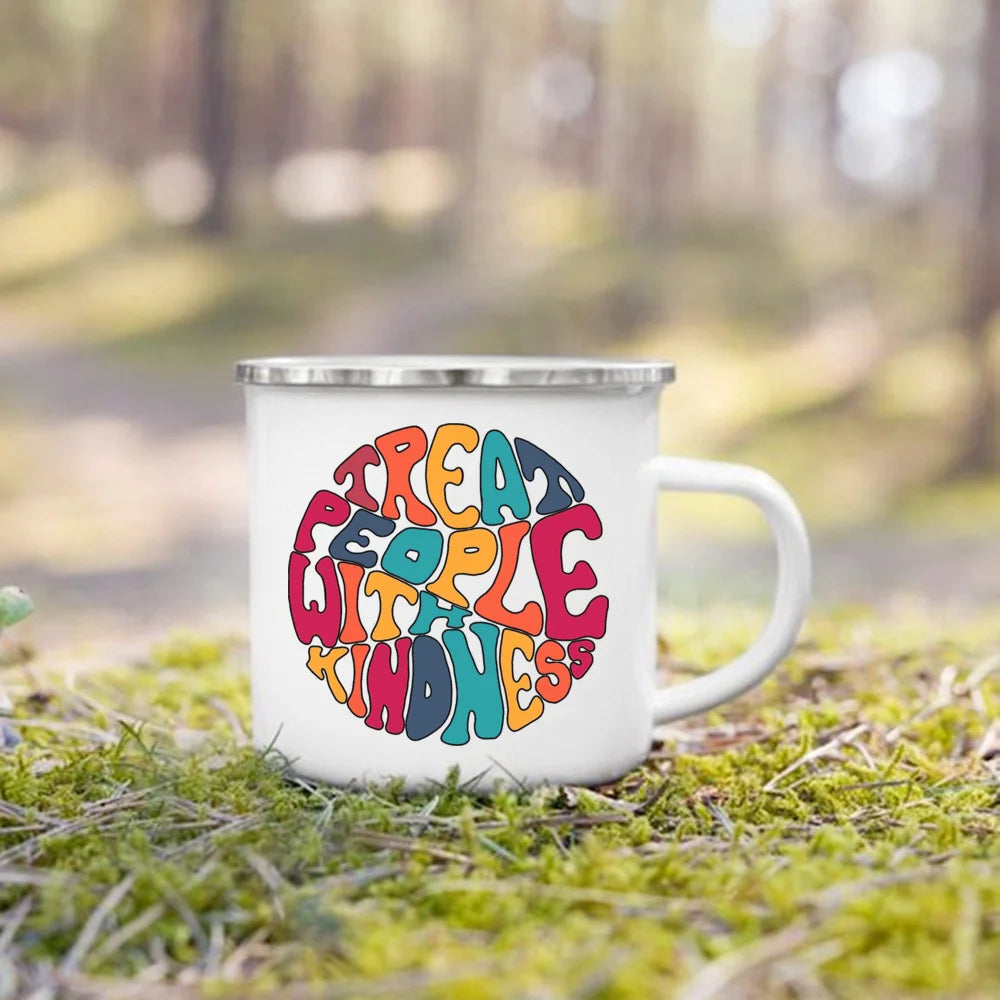 Treat People with Kindness Vintage Enamel Coffee Mug
