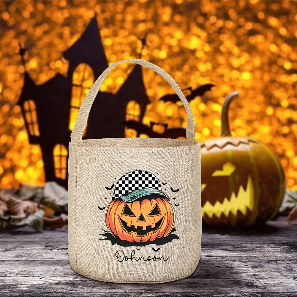 Halloween Trick or Treat Canvas Tote Bag | Pumpkin & Bat