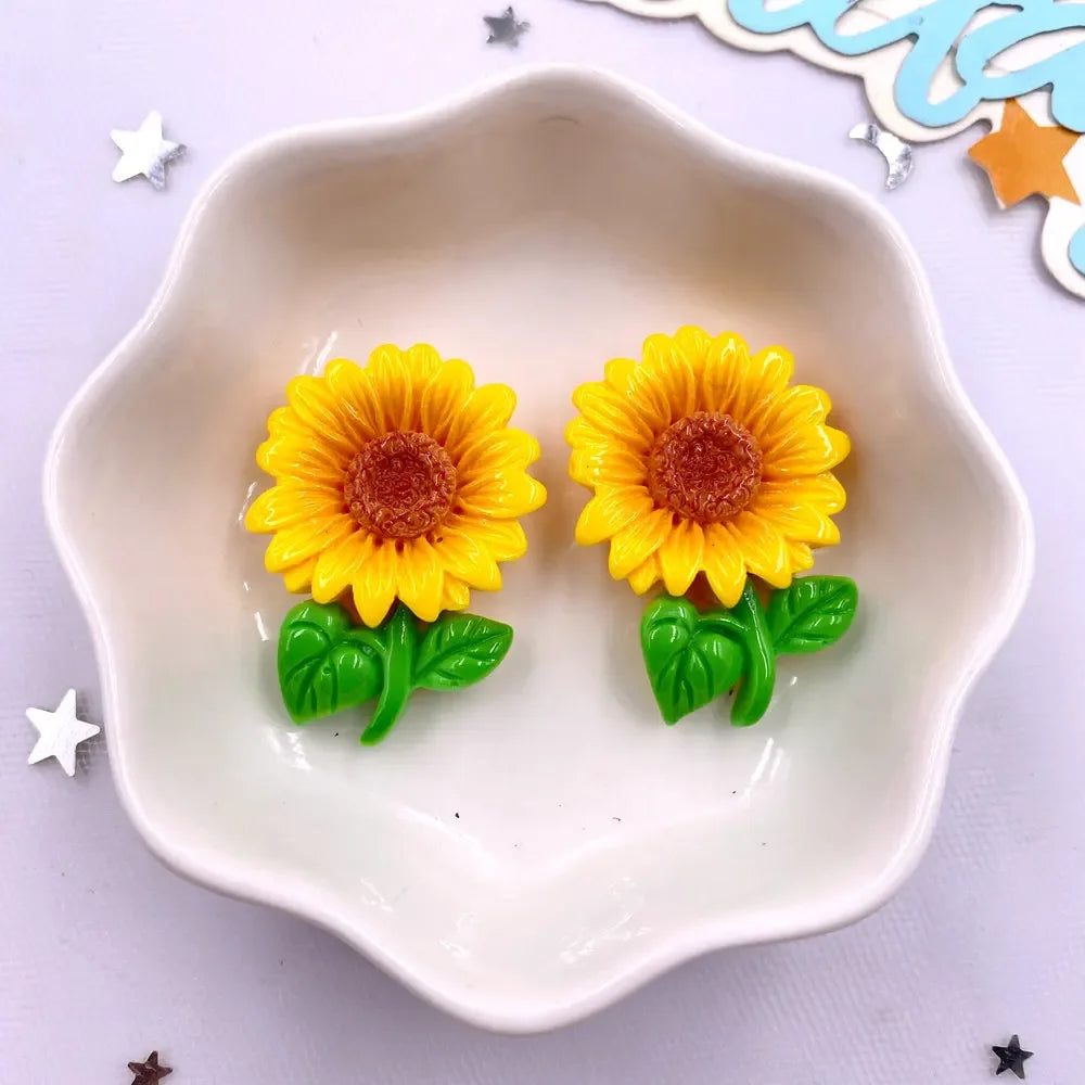 10PCS Resin Flatback Flower Figurines | Kawaii DIY Craft Decor