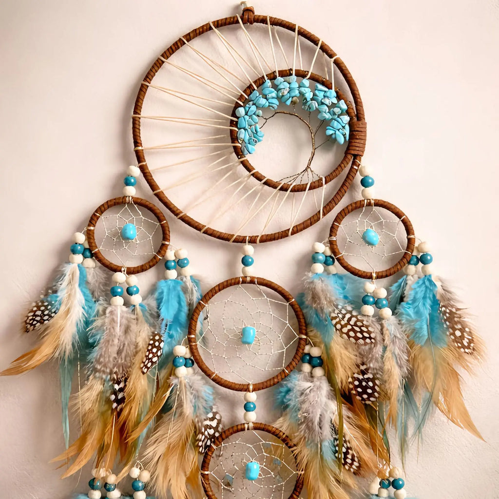 Turquoise Life Tree Dream Catcher – Feather Wall Décor Pendant