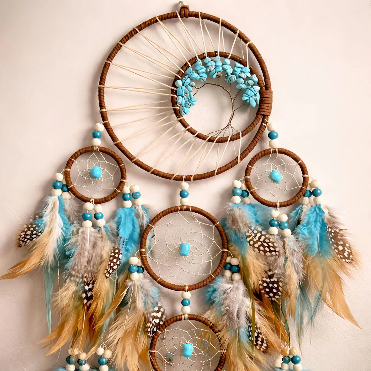 Turquoise Life Tree Dream Catcher – Feather Wall Décor Pendant