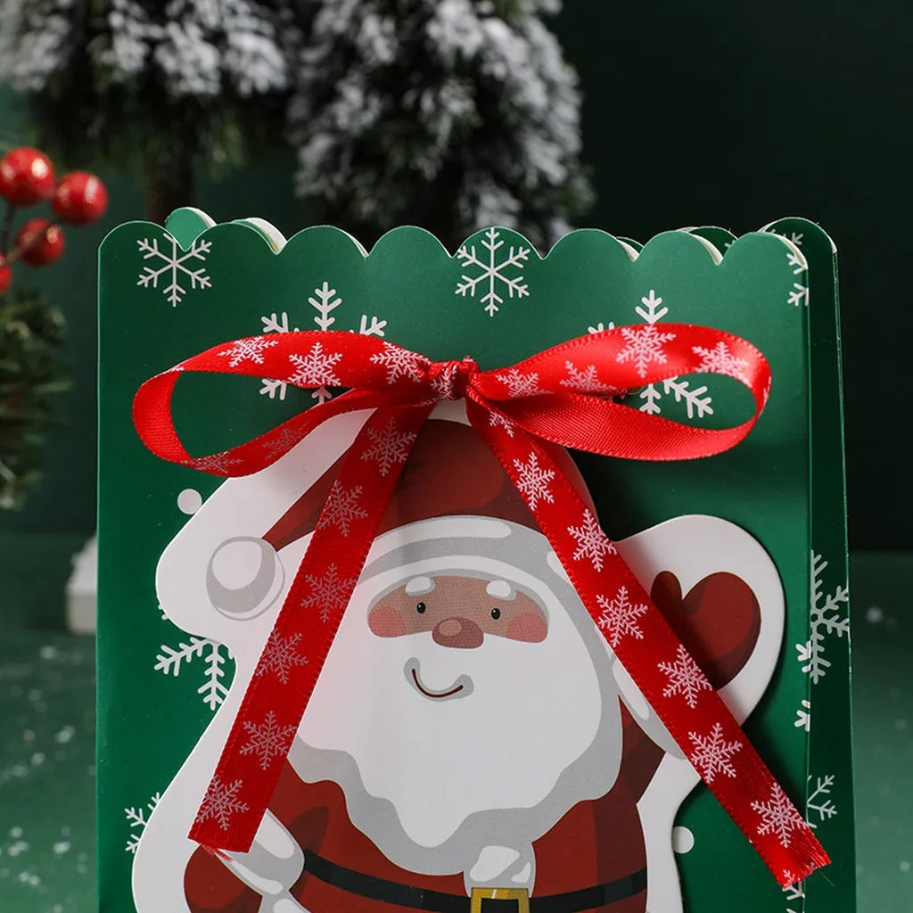 Cartoon Christmas Paper Gift Bag | Snowflake Ribbon Bow Handle