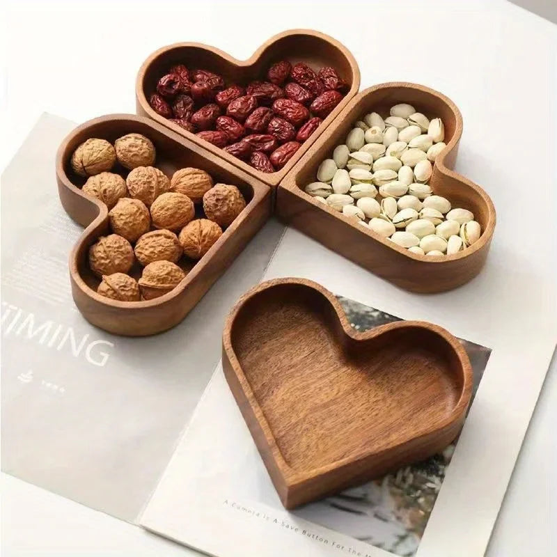 Heart-Shaped Solid Wood Walnut Serving Tray – Candy & Snack Platter